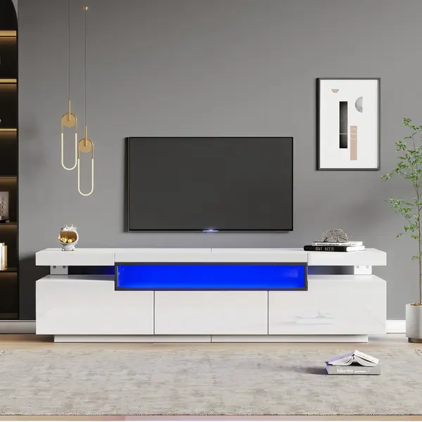 Elegant mobilier TV lucios cu iluminare LED în 16 culori, Alb | Aosom Romania