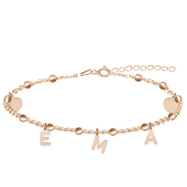 Eliana - Bratara personalizata tip salba pentru picior cu nume din argint 925 placat cu aur roz