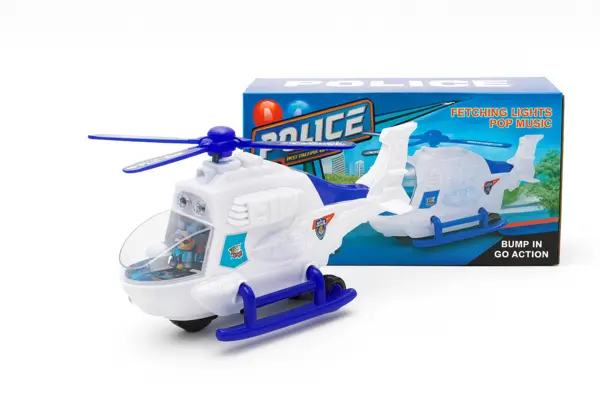 Elicopter Politie Jucarie 22x10 cm cu Lumini, Sunete si Bump Go - Vehicul Interactiv pe Baterii
