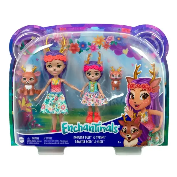 Enchantimals set papusi surori si animalutele lor danessa deer si sprint si danetta deer si fleet