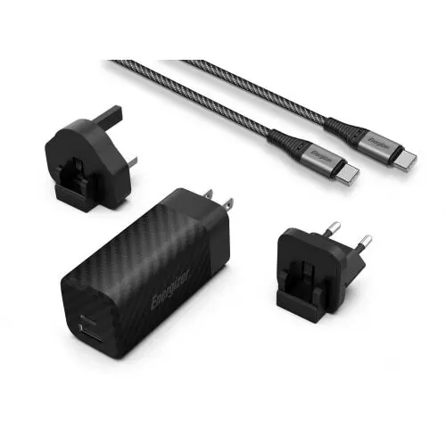 Energizer Incarcator retea PowerDelivery Energizer Universal, 90W, 1 USB A + 1 USB C, Cablu Type C to Type C inclus, Negru (US, UK, EU)