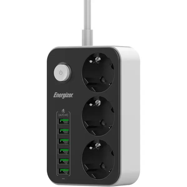 Energizer Prelungitor Energizer 3x Schuko, 6x USB-A, 2500W, 10A, 2m