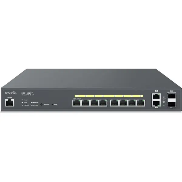 ENGENIUS Switch EnGenius ECS1112FP, 4 porturi uplink, 8 porturi Gigabit Ethernet, 130 W, Management L2+