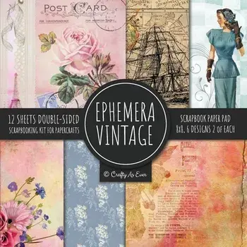 Ephemera Vintage Scrapbook Paper Pad 8x8 Scrapbooking Kit for Papercrafts, Cardmaking, DIY Crafts, Old Retro Theme, Decoupage Designs/***