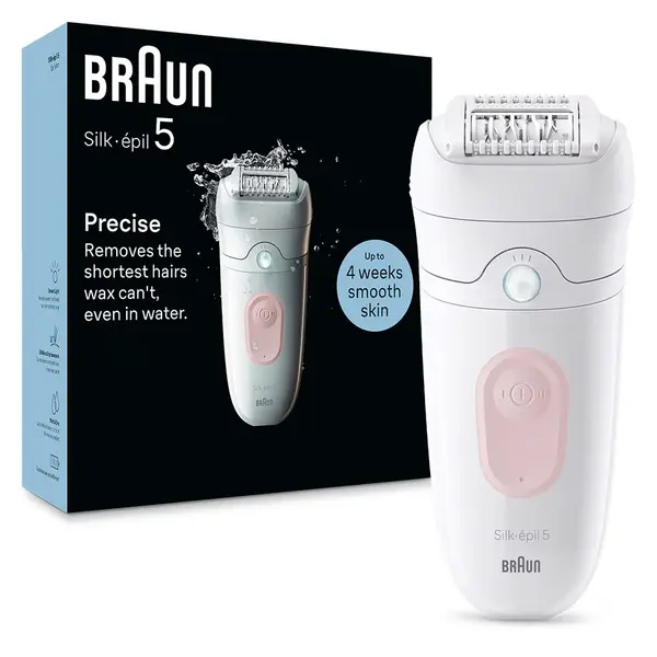 Epilator Braun Silk-epil 5 5-000 Wet Dry, MicroGrip, Smart Light, 28 de pensete, 2 viteze, Alb
