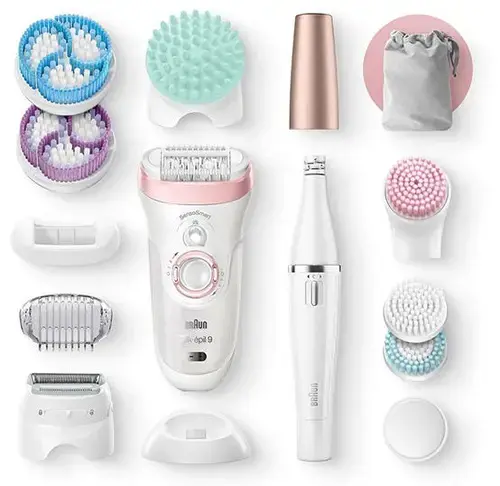 Epilator Braun Silk-epil 9-995, Premium 9-in-1, Wet & Dry, Tehnologie SensoSmart (Alb/Roz)