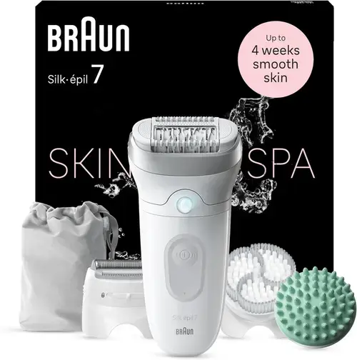 Epilator Braun Silk-epil SE7-081 Skin Spa, Autonomie 40 minute, Smart Light, 40 pensete (Alb)