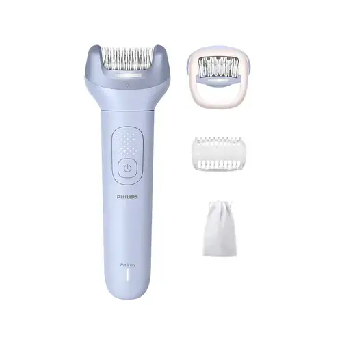 Epilator fara fir Philips Seria 8000 BRE708/00, Utilizare pe umed sau uscat, 3 capete interschimbabile, Husa de depozitare, Led, Husa de depozitare, Baterie Li-Ion, 60 min autonomie (Albastru)