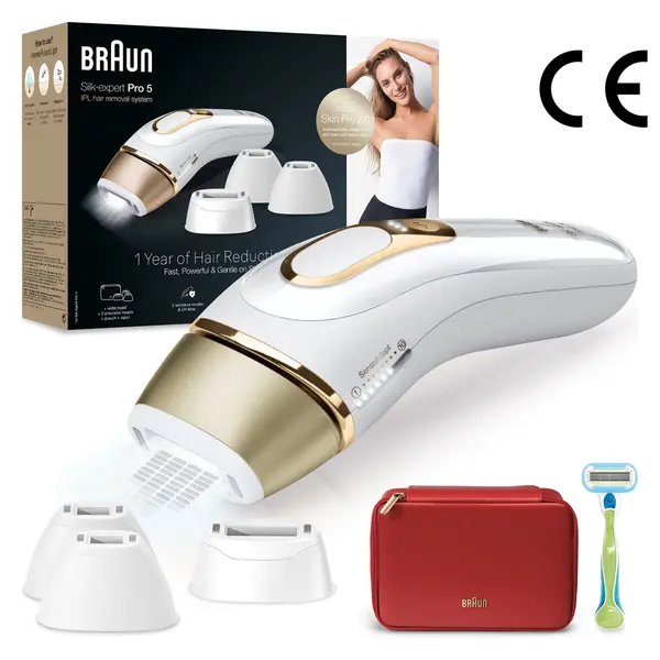 Epilator IPL Braun Silk-expert PRO 5 PL5382 Senzor automat continuu Skin pro 2.0, 400.000 impulsuri, 10 niveluri de intensitate, 125 de impulsuri pe