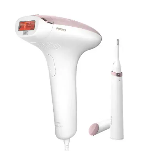 Epilator IPL Philips Lumea Advanced BRI920/00, 250000 impulsuri luminoase, Tehnologie SensoAdapt, Trimmer inclus (Alb/Roz)