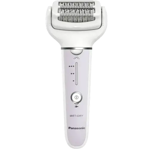 Epilator Panasonic ES-EY30-V503, Wet & Dry, Cordless, 2discuri & 60 pensete, Senzor presiune, Discuri duble, Cap flexibil si pivotant la 90°, 3 viteze (Alb/Mov)