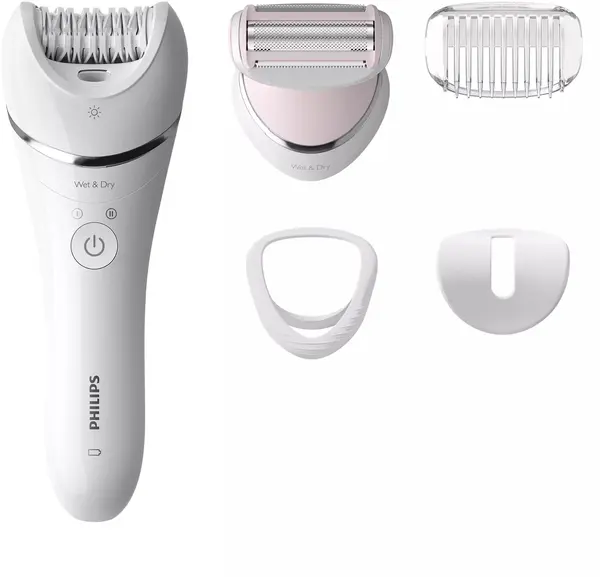 Epilator Philips - BRE710/00, 2 trepte, 5 atasamente, alb