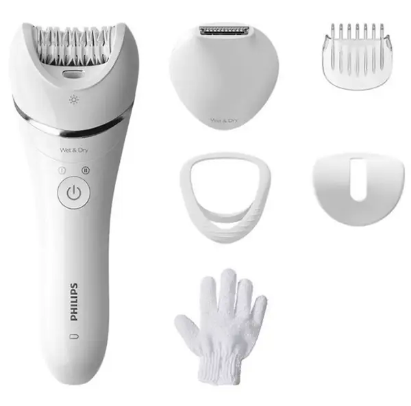 Epilator Philips - BRE715/00, 2 viteze, 5 atașamente, alb