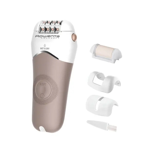 Epilator Rowenta AquaSoft Wet & Dry EP4924F0 2 trepte de viteza 24 de pensete autonomie 40 minute tehnologie Skin Respect alb & bej