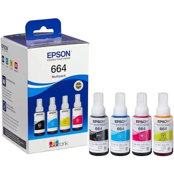 Epson Cerneala originala EPSON 664 EcoTank Multipack C13T66464A, Negru, Cyan, Galben, Magenta