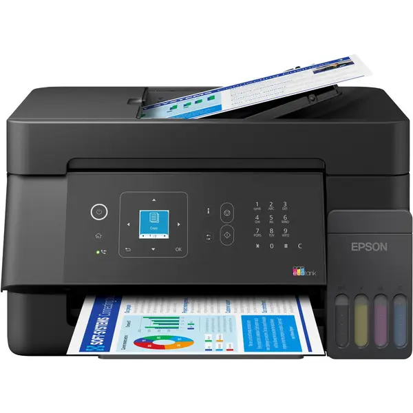 Epson Imprimanta Multifunctionala EPSON EcoTank L5390, InkJet Color, CISS, A4, Fax, Viteza printare alb/negru 11 ppm, USB, Retea, Wi-Fi, ADF, Negru