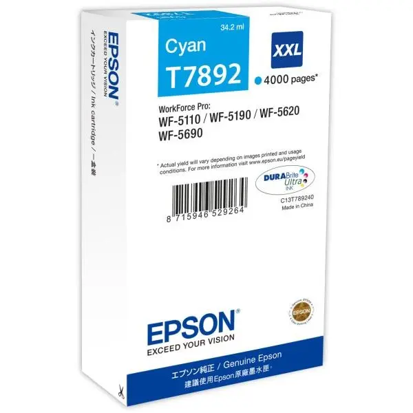 Epson Ink Epson cyan T7892 | 34 ml | WF-5110DW/WF-5190DW/WF-5620DWF/WF-5690DWF