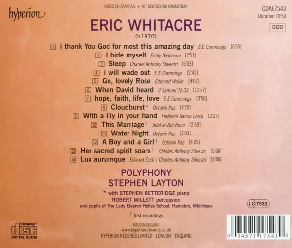 Eric Whitacre: Cloudburst And Other Choral Works | Polyphony, Stephen Layton