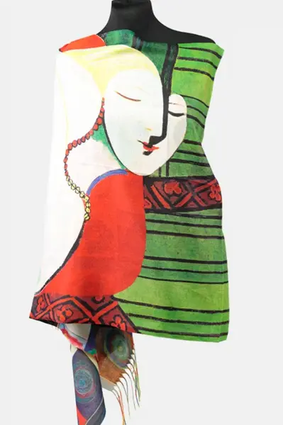 Esarfa cashmere cu doua fete imprimata cu model inspirat dupa Visul lui Picasso
