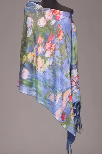 Esarfa cashmere cu imprimeu model inspirat dupa Nuferii de Claude Monet