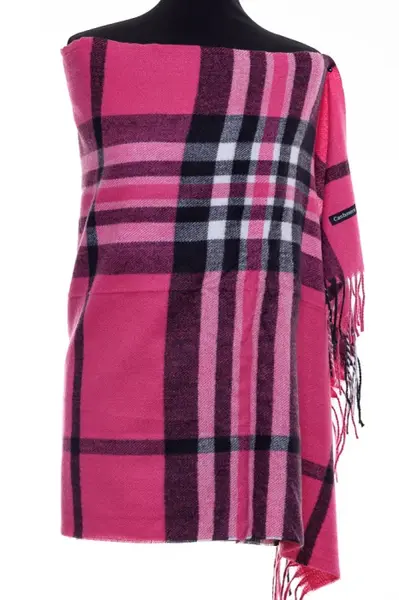 Esarfa casmir unisex cu carouri pe fond fucsia