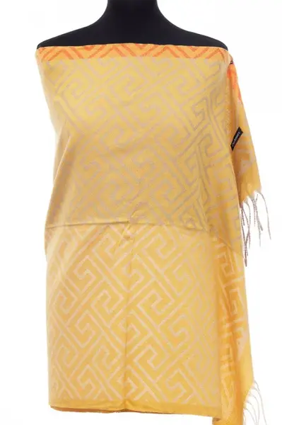 Esarfa casmir unisex cu imprimeu geometric pe fond galben