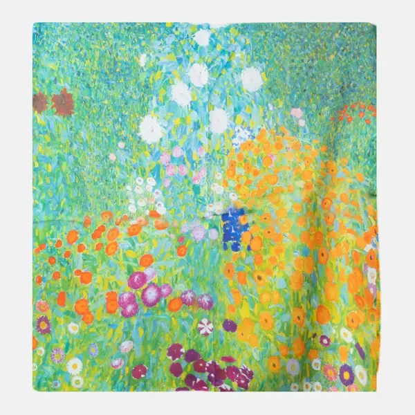 Esarfa patrata cu o singura fata imprimata cu model inspirat dupa Camp cu maci de Claude Monet