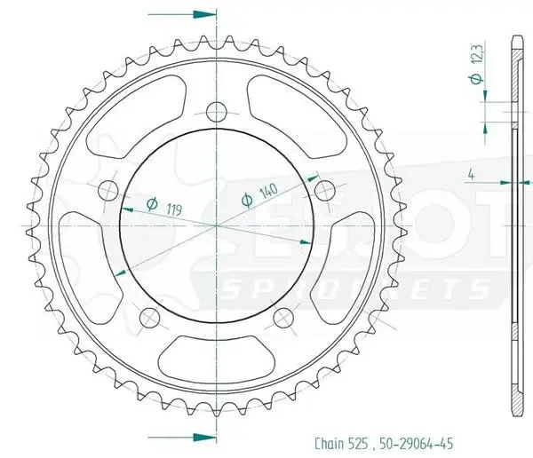 ESJOT - Foaie (spate) 50-29064, 44 dinti - BMW F750GS 850GS 18-
