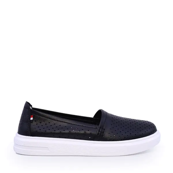 Espadrile ușoare femei Benvenuti negre din piele cu perforații 1539DPF0408N