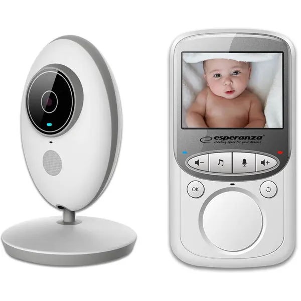 ESPERANZA Baby Monitor cu Camera Audio-Video Wireless Pentru Supraveghere Bebe, Ecran HD XXL 2.4 Inch LCD, Senzor Sunet, Mod Vedere Nocturna Infrarosu, Talk-Back, Monitorizare Temperatura, Cantece de Leagan Esperanza EHM003