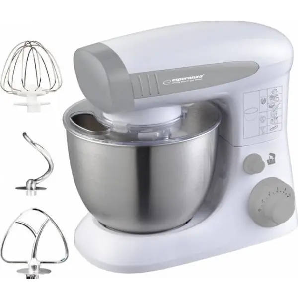ESPERANZA Robot de bucatarie Esperanza EKM024, 800W, 6 Viteze, Miscare Eliptica, Bol Inox 4 l, Alb/Argintiu