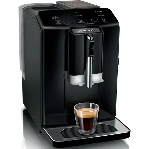 Espressor automat Bosch VeroCafe TIE20119, 1300 W max, 15 bari, 1,4 l, rasnita ceramica, dispozitiv spumare lapte MilkMagic Pro, cu sistem SensoFlow System (Negru)