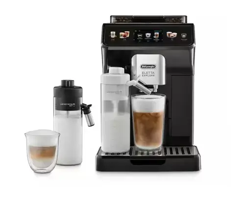 Espressor automat De'Longhi ECAM 450.55.G Eletta Explore, 1450 W, 1.8 l, 19 bar, Recipient boabe 300 g, Ecran TFT Tactil 3.5inch, Tehnologie LatteCrema Hot si LatteCrema Cool, 25 de bauturi (Gri)