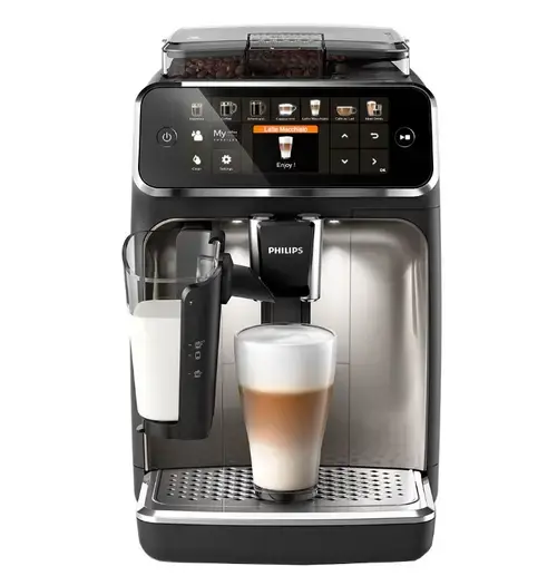 Espressor automat Philips LatteGo Seria 5400 EP5447/90, 1.8l, 1500W, 15 bar, Ecran Tactil TFT, 4 profiluri utilizator, 12 trepte macinare (Negru/Argintiu)