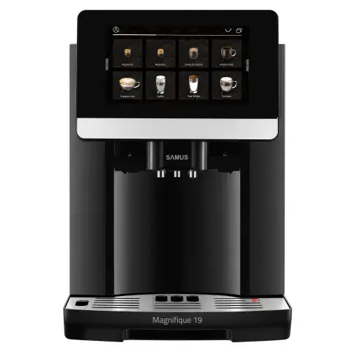Espressor automat Samus Magnifique 19, 1450 W, 19 bari, Ecran IMD 7inch, Rezervor apa 1.7l, 20 tipuri bauturi, Rasnita incorporata, Capacitate boabe 250 gr (Negru)