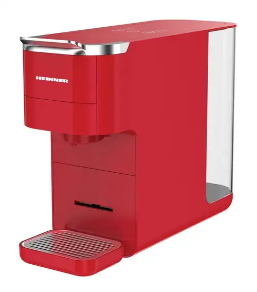Espressor cu capsule HEINNER HEMC-DD15RED, 1525 W, Rezervor 1.5 l, Ecran digital si control tactil, Compatibil cu Nespresso, Dolce Gusto, Ese Pods/Pudra (Rosu)