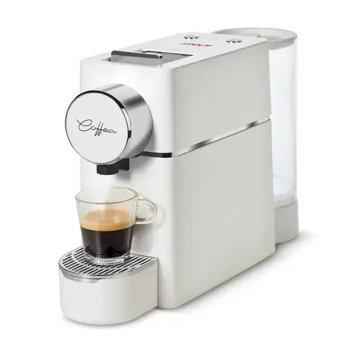 Espressor de cafea Polti Coffea S18W pentru espresso si cafea lunga, compatibil cu capsule E.S.E. de 44 mm, rezervor detasabil de 0,85 l, pompa 19 BAR (Alb)