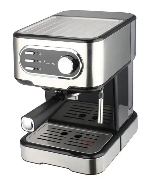 Espressor Fram FEM-850BKSS, presiune: 15 bar, filtru inox, rezervor apa detasabil: 1.5L, boiler aliaj aluminiu, protectie suprapresiune, protectie supraincalzire, 850W