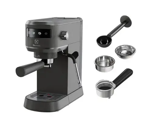 Espressor manual Electrolux Explore 6 E6EC1-B6ST, 1400W, 15 bar, 1l, suport incalzit pentru cesti, tehnologie Thermo-Block pentru incalzire rapida, Auto-Shot Volume Control, optiune apa fierbinte, notificare decalcifiere (Negru)