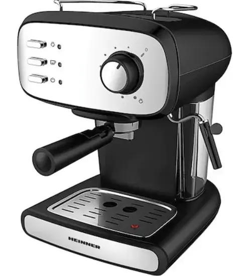 Espressor manual Heinner Black Boquette HEM-1100BKX, 850 W, 15 Bari, 1.2 L (Negru/Argintiu)