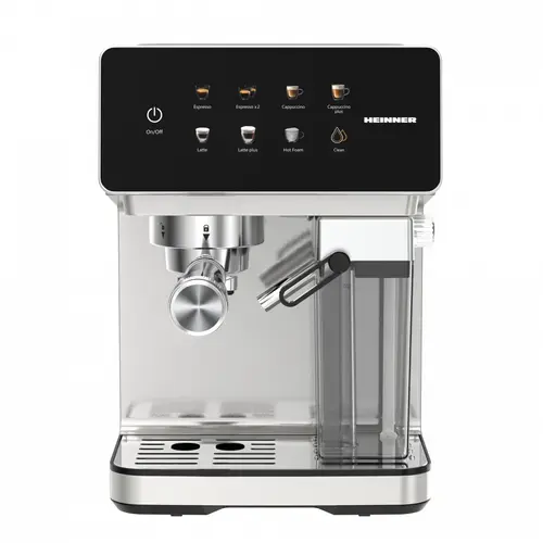 Espressor manual HEINNER HEM-LK20DMLK, 1350 W, 20 bar, Pompa Ulka, Ecran digital si control touch, Rezervor 1.6 l, Rezervor lapte 0.5 l (Inox)