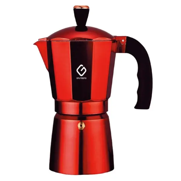 Espressor pentru Aragaz din Aluminiu, Capacitate 9 Cesti, Rosu, Grunberg GR5185