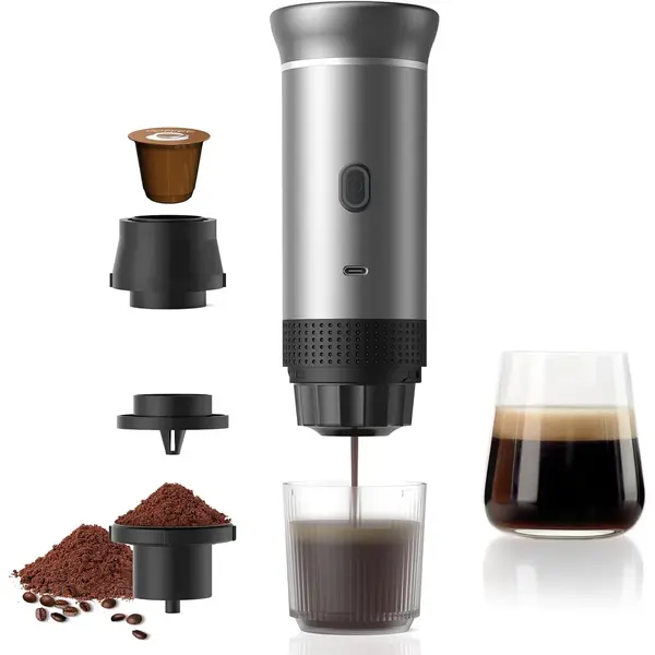 Espressor Portabil 3 in 1 Capsule si Cafea Macinata, USB Reincarcabil, 20BAR, 60ml