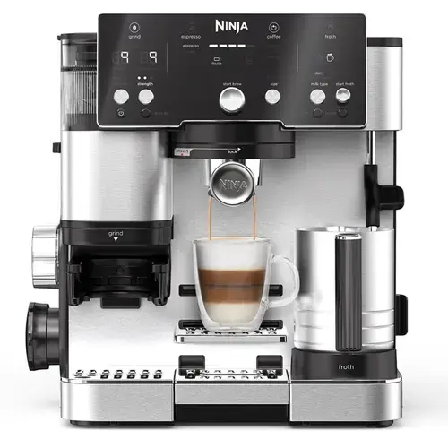 Espressor semi-automat 2in1 Ninja Luxe Cafe Essential ES501EU, 1650W, rasnita incorporata cu 25 trepte de macinare, Barista Assist, cantar incorporat, autocuratare a sistemului de spumare, 2 filtre Luxe si Double (Inox)