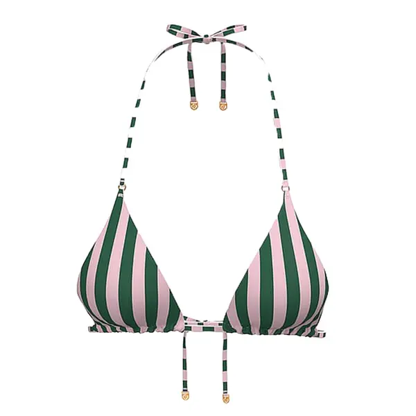Essential triangle bikini top - pink & green stripes M