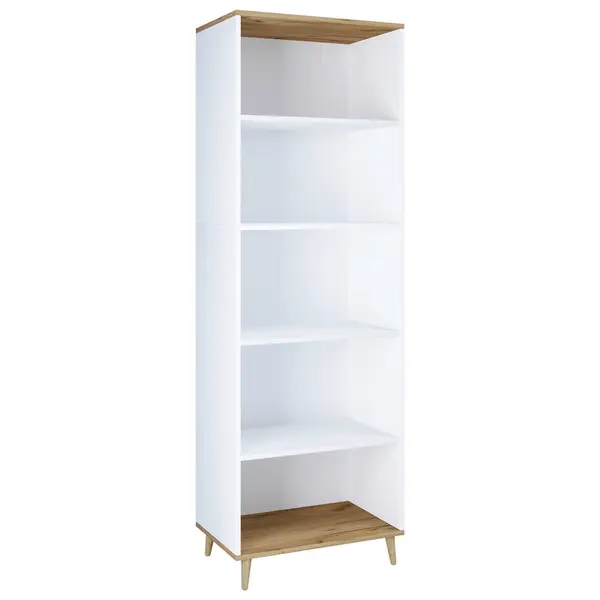 Etajeră, 60/184/31 cm, alb, culoare lemn stejar,
