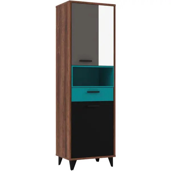 Etajeră, 60/192/42 cm, gri, verde, negru, alb, culoare lemn stejar,