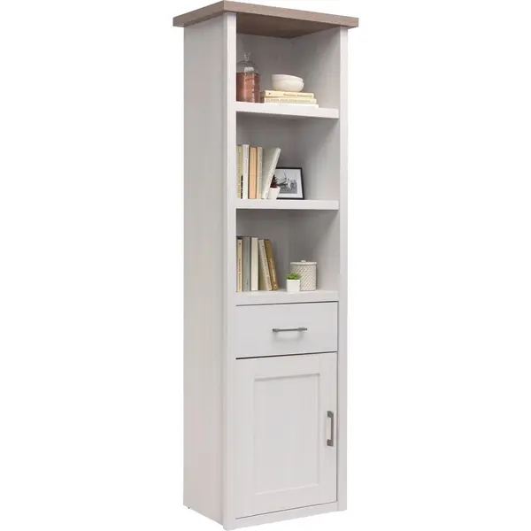 Etajeră, 60/201/43 cm, alb, culoare lemn stejar pufos,