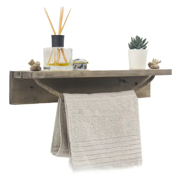 Etajera baie cu suport prosop Sidra lemn nuc, antic gri, 50x9x10 cm