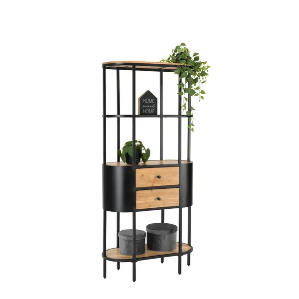 Etajeră De Sine Stătătoare, 78/172/36 cm, negru, culoare lemn acacia,